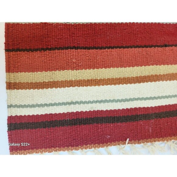 Pottery Barn 14x20 Woven Striped Cotton Table Runner/Placemat Red & Beige Tones - Picture 5 of 5